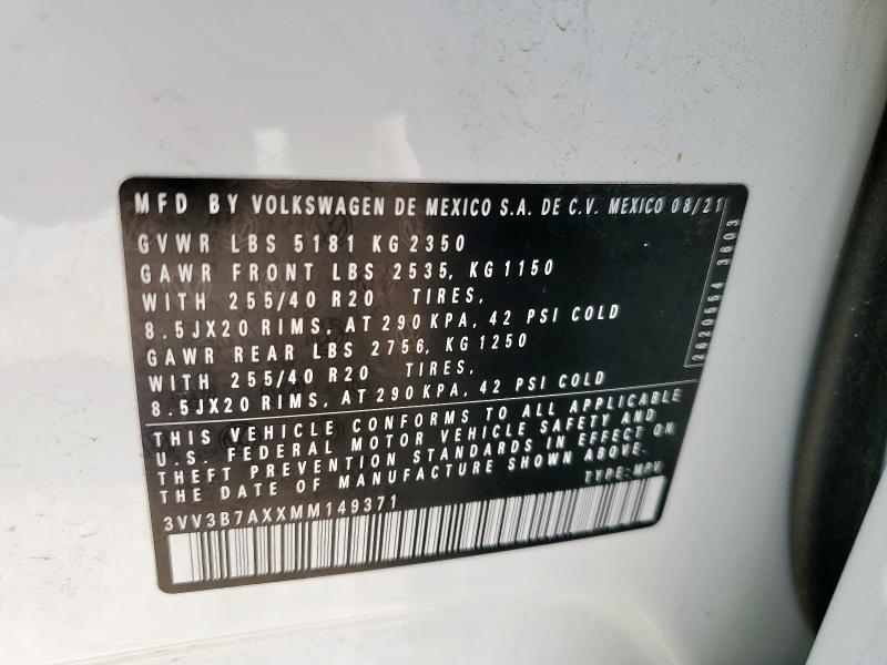 3VV3B7AXXMM149371 - 2021 VOLKSWAGEN TIGUAN SE WHITE photo 13