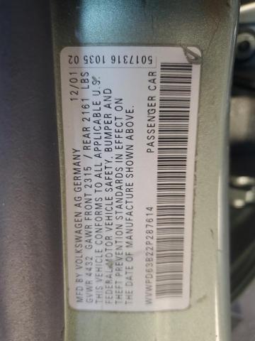 WVWPD63B22P287614 - 2002 VOLKSWAGEN PASSAT GLS GREEN photo 12