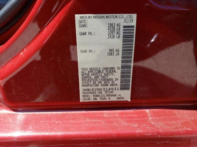 1N4BL4CV1KN314931 - 2019 NISSAN ALTIMA SR Bordo foto 12