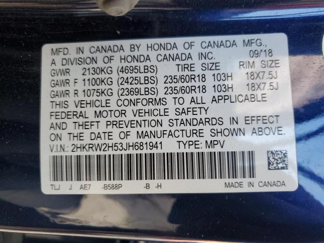 2HKRW2H53JH681941 - 2018 HONDA CR-V EX BLUE photo 13