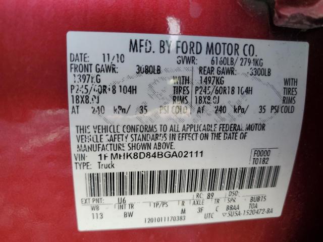 1FMHK8D84BGA02111 - 2011 FORD EXPLORER XLT Qırmızı foto 13