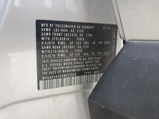 WVGAV3AX5DW572585 - 2013 VOLKSWAGEN TIGUAN S Gümüş foto 13