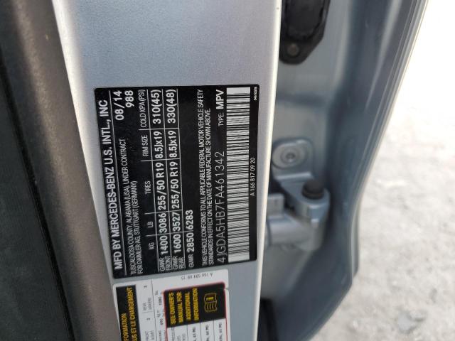 4JGDA5HB7FA461342 - 2015 MERCEDES-BENZ ML 350 4MATIC SILVER photo 13