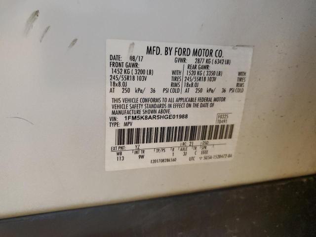 1FM5K8AR5HGE01988 - 2017 FORD EXPLORER POLICE INTERCEPTOR Білий фото 12