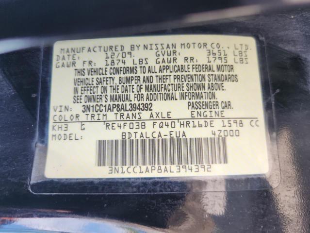 3N1CC1AP8AL394392 - 2010 NISSAN VERSA S BLACK photo 12