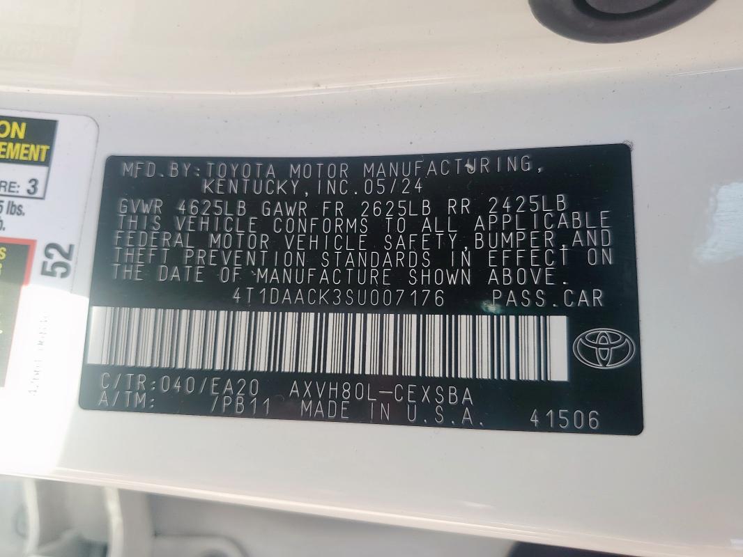 4T1DAACK3SU007176 - 2025 TOYOTA CAMRY XSE WHITE photo 12