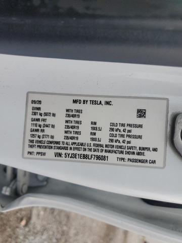 5YJ3E1EB8LF796081 - 2020 TESLA MODEL 3 白色 照片 12