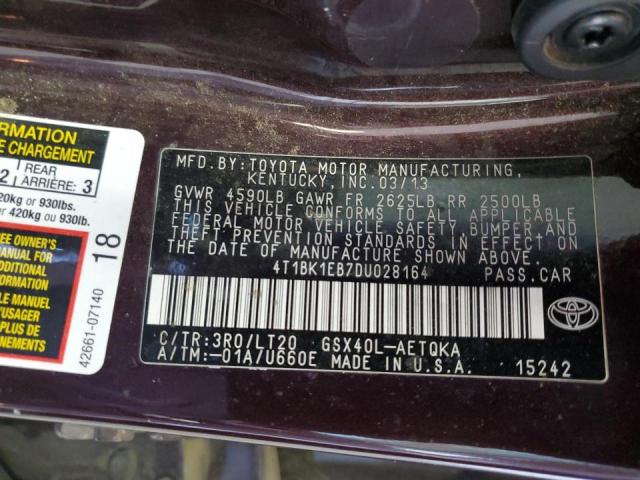 4T1BK1EB7DU028164 - 2013 TOYOTA AVALON BASE BROWN photo 12