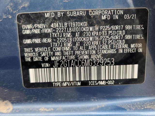 JF2GTACC6MG329253 - 2021 SUBARU CROSSTREK PREMIUM 蓝色 照片 12