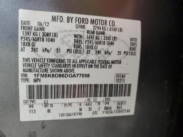 1FM5K8D86DGA77558 - 2013 FORD EXPLORER XLT Szary zdjęcie 13