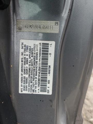 1HGEM21914L054111 - 2004 HONDA CIVIC EX GRAY photo 12
