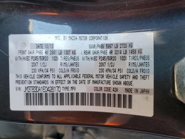 JM3TB3DA1E0428170 - 2014 MAZDA CX-9 GRAND TOURING GRAY photo 13