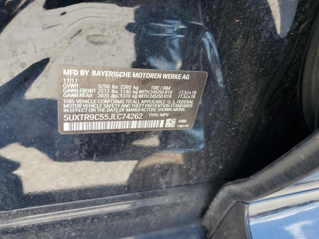 5UXTR9C55JLC74262 - 2018 BMW X3 XDRIVE30I BLACK photo 12