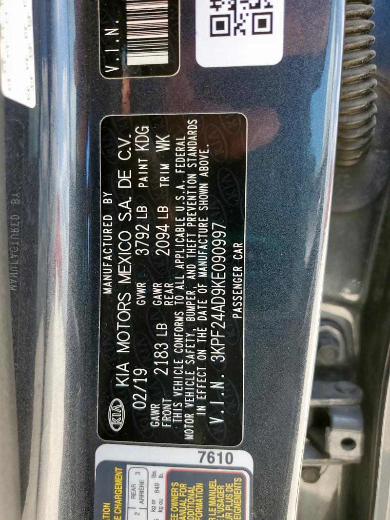 3KPF24AD9KE090997 - 2019 KIA FORTE FE Grafit foto 12