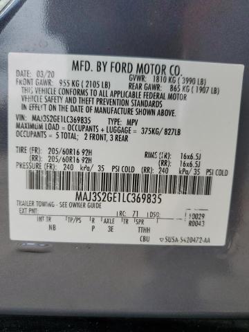 MAJ3S2GE1LC369835 - 2020 FORD ECOSPORT SE GRAY photo 13