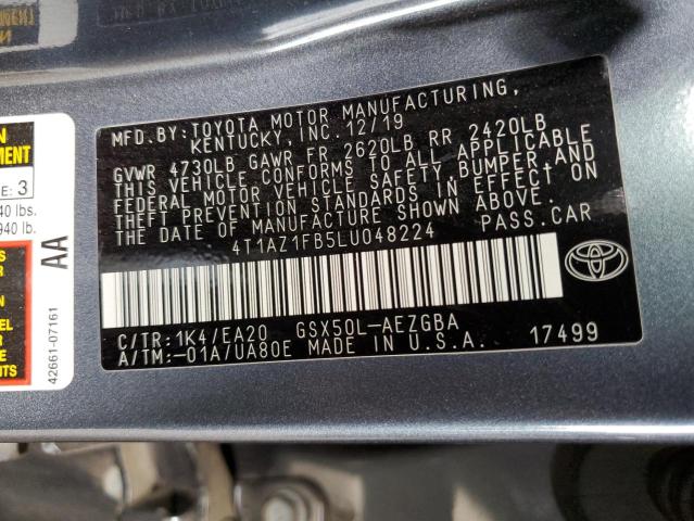 4T1AZ1FB5LU048224 - 2020 TOYOTA AVALON XLE GRAY photo 12