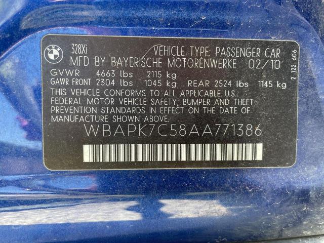 WBAPK7C58AA771386 - 2010 BMW 328 XI BLUE photo 10