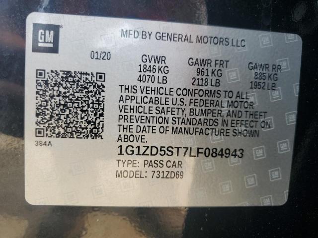 1G1ZD5ST7LF084943 - 2020 CHEVROLET MALIBU LT BLACK photo 12