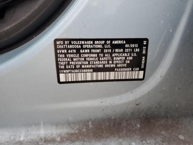 1VWBP7A38CC065698 - 2012 VOLKSWAGEN PASSAT SE BLUE photo 13