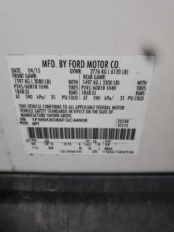 1FM5K8D86FGC44908 - 2015 FORD EXPLORER XLT أبيض صورة 13