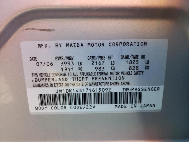 JM1BK143171615092 - 2007 MAZDA 3 HATCHBACK SILVER photo 12