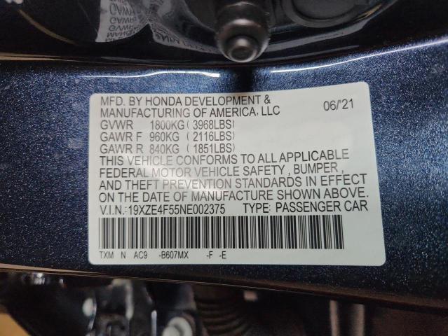 19XZE4F55NE002375 - 2022 HONDA INSIGHT EX BLUE photo 12