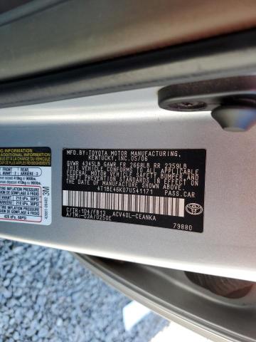 4T1BE46K07U541171 - 2007 TOYOTA CAMRY CE ვერცხლისფერი ფოტო 12