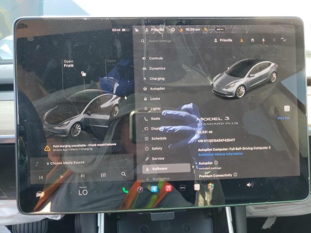 5YJ3E1EA5KF425417 - 2019 TESLA MODEL 3 GRAY photo 9