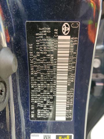 5YFEPRAE3LP102841 - 2020 TOYOTA COROLLA LE 蓝色 照片 12