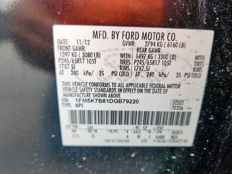 1FM5K7B81DGB79220 - 2013 FORD EXPLORER BLACK photo 13