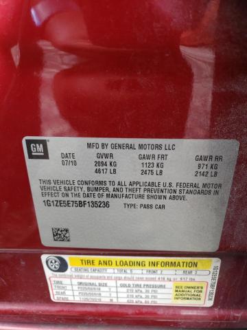 1G1ZE5E75BF135236 - 2011 CHEVROLET MALIBU LTZ წითელი ფოტო 12