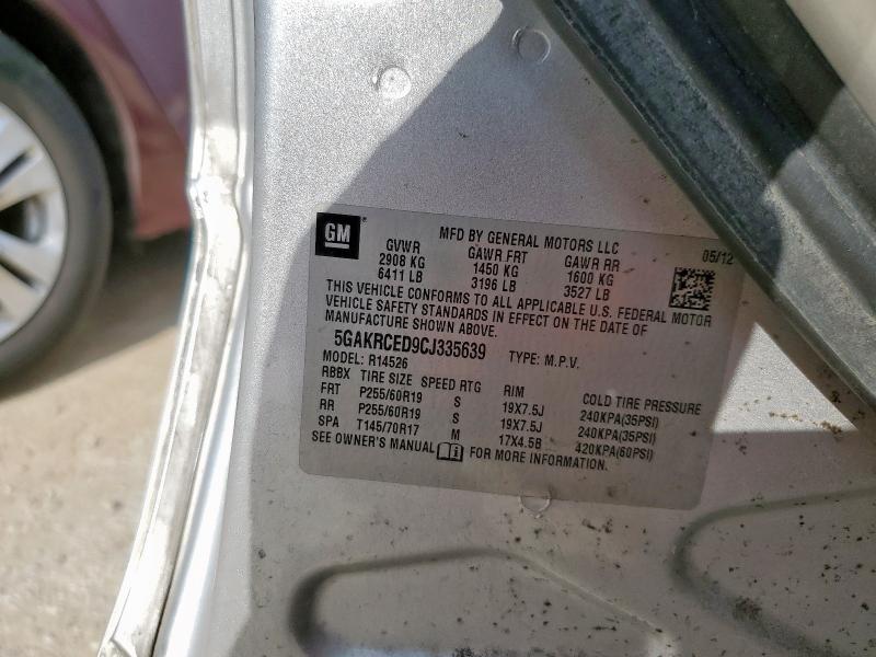 5GAKRCED9CJ335639 - 2012 BUICK ENCLAVE SILVER photo 12