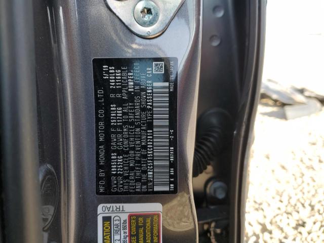 JHMZC5F15KC002810 - 2019 HONDA CLARITY GRAY photo 12