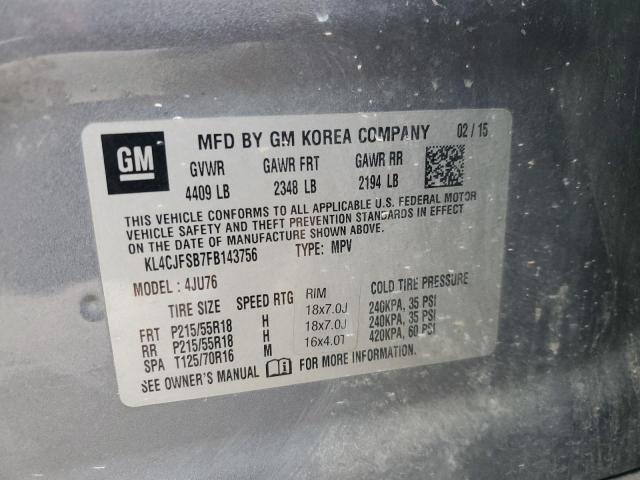 KL4CJFSB7FB143756 - 2015 BUICK ENCORE CONVENIENCE GRAY photo 13