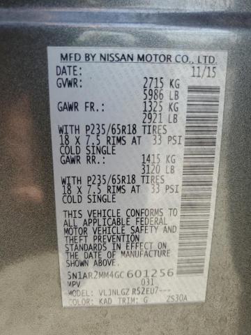 5N1AR2MM4GC601256 - 2016 NISSAN PATHFINDER S GRAY photo 13