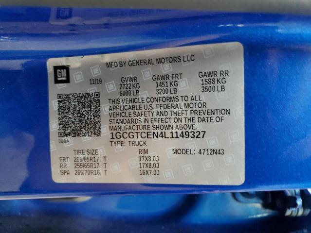 1GCGTCEN4L1149327 - 2020 CHEVROLET COLORADO LT BLUE photo 12