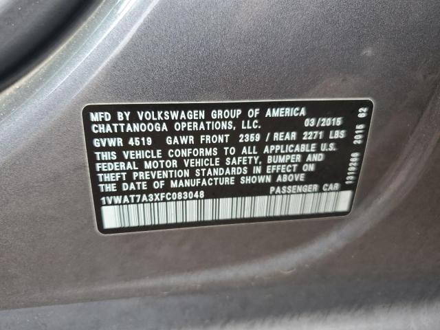 1VWAT7A3XFC083048 - 2015 VOLKSWAGEN PASSAT S GRAY photo 12
