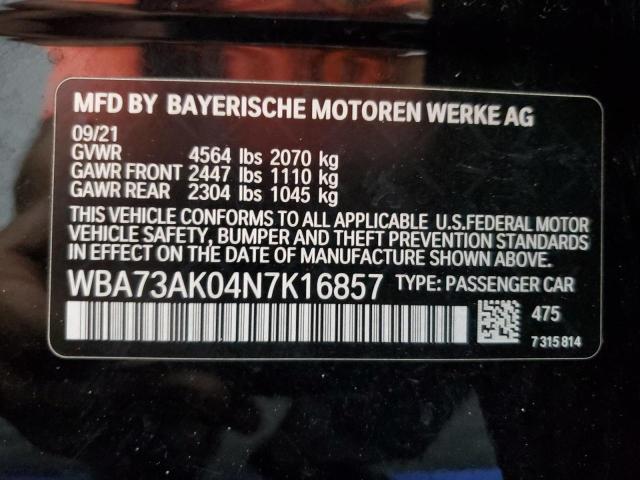 WBA73AK04N7K16857 - 2022 BMW 228XI BLACK photo 12