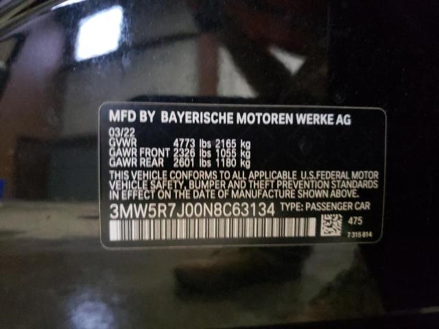 3MW5R7J00N8C63134 - 2022 BMW 330XI BLACK photo 12