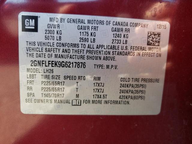 2GNFLFEK9G6217876 - 2016 CHEVROLET EQUINOX LT RED photo 12