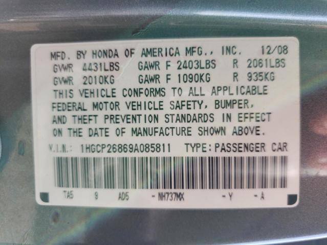 1HGCP26869A085811 - 2009 HONDA ACCORD EXL GRAY photo 13