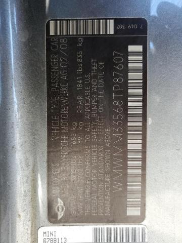 WMWMM33568TP87607 - 2008 MINI COOPER S CLUBMAN GRAY photo 12