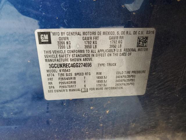 3GCUKREC4GG274696 - 2016 CHEVROLET SILVERADO K1500 LT BLUE photo 12