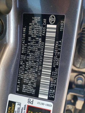 4T1BF1FK9FU494930 - 2015 TOYOTA CAMRY LE GRAY photo 12