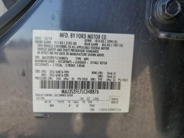 MAJ3S2FE7LC348876 - 2020 FORD ECOSPORT S GRAY photo 13