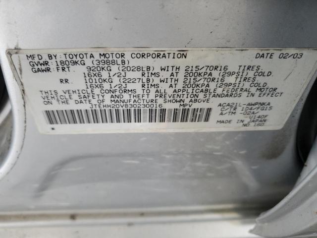 JTEHH20V830230016 - 2003 TOYOTA RAV4 SILVER photo 13