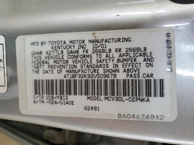 4T1BF32K92U509678 - 2002 TOYOTA CAMRY LE GRAY photo 13