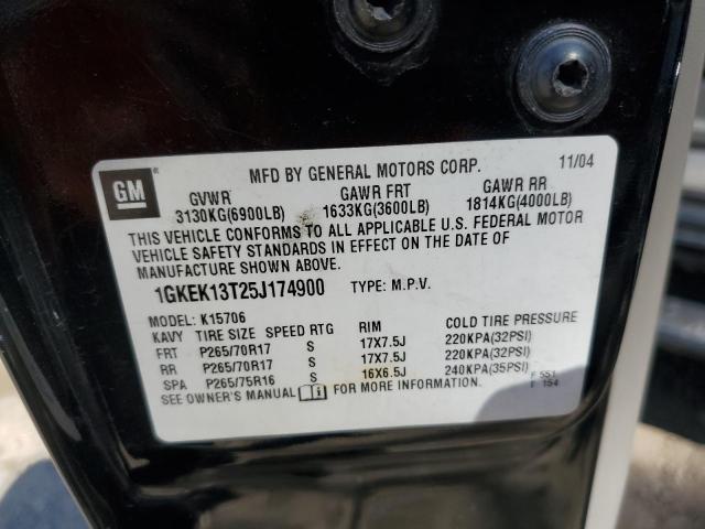 1GKEK13T25J174900 - 2005 GMC YUKON BLACK photo 13