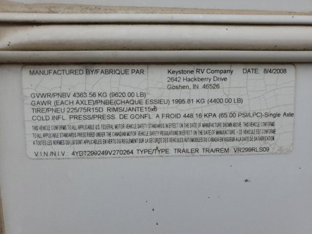 4YDT299249V270264 - 2009 KEYSTONE TRAILER WHITE photo 10