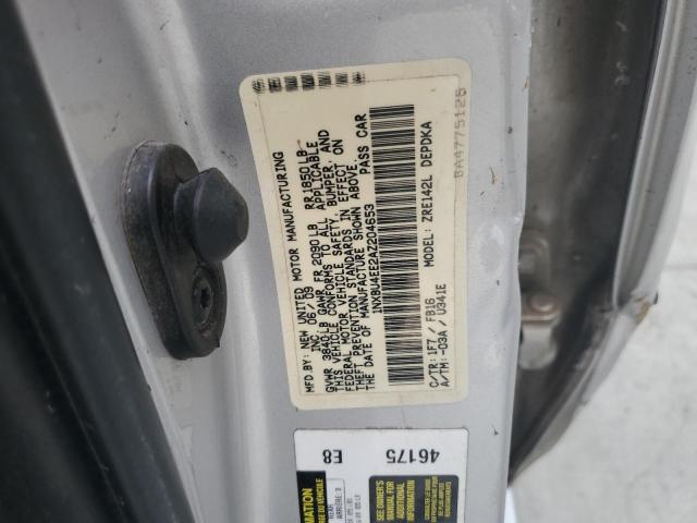 1NXBU4EE2AZ204653 - 2010 TOYOTA COROLLA BASE ვერცხლისფერი ფოტო 12